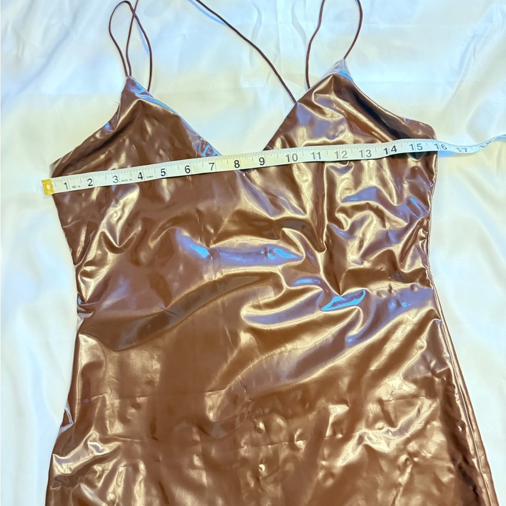 Chocolate Brown Faux Leather Slip Dress – Size M - Picture 4 of 7